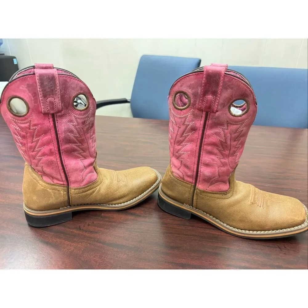 Smoky Mountain Kids Pink and Brown Leather Cowgirl Boots Size 3 Childs